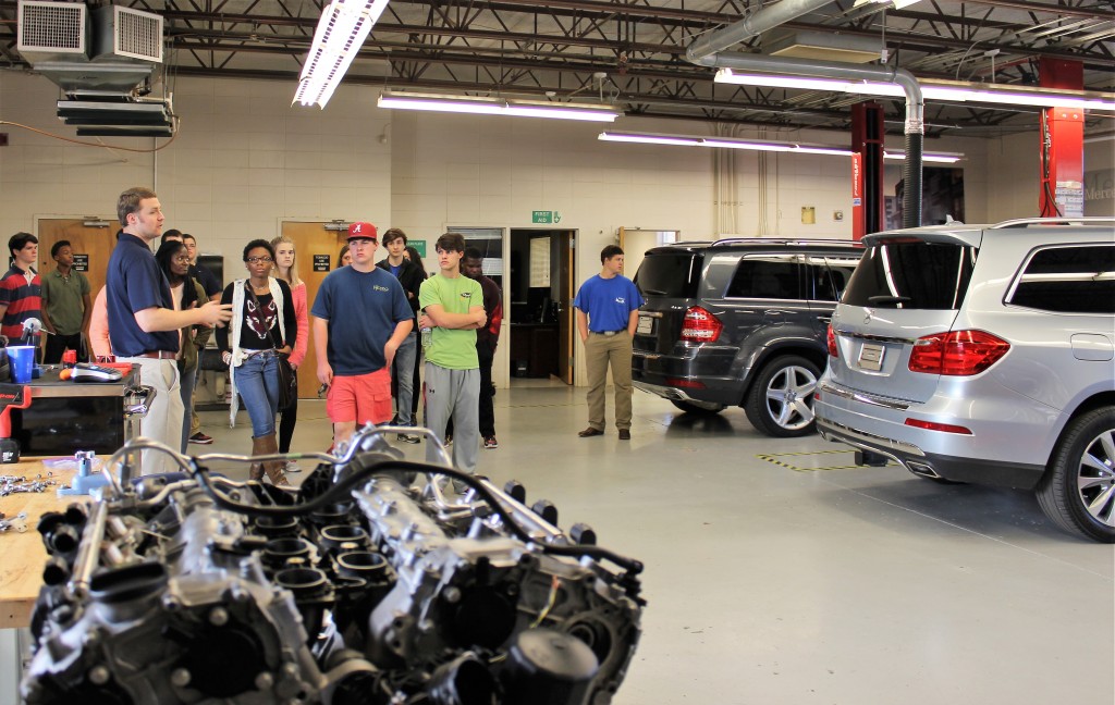 Hillcrest students learn about the mechatronics training partnership with Mercedes-Benz at Shelton State Community College.